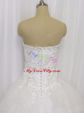 Graceful Sweetheart Sleeveless Organza Wedding Gowns Beading and Lace Court Train Clasp Handle