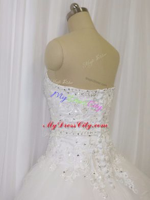 Graceful Sweetheart Sleeveless Organza Wedding Gowns Beading and Lace Court Train Clasp Handle