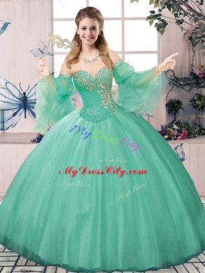 Noble Sweetheart Sleeveless Lace Up Quinceanera Gowns Apple Green Tulle