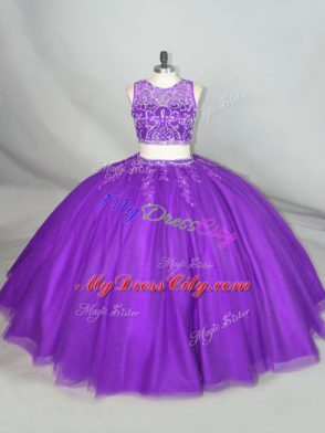 Excellent Purple Sleeveless Beading Vestidos de Quinceanera