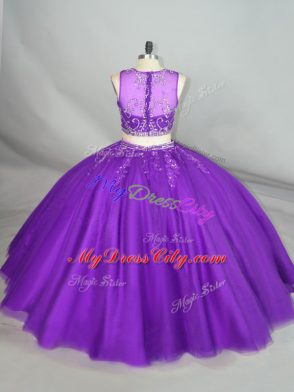 Excellent Purple Sleeveless Beading Vestidos de Quinceanera