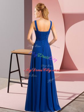 Simple Royal Blue Sleeveless Beading Floor Length Prom Party Dress