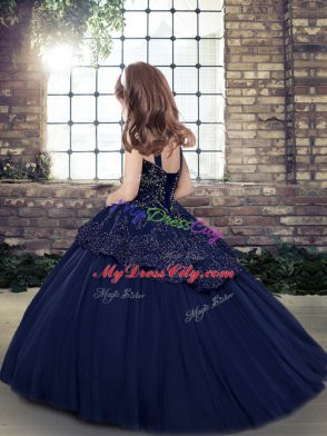 New Arrival Sleeveless Floor Length Beading Lace Up Pageant Dress Toddler with Purple