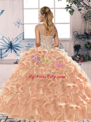 Romantic Scoop Sleeveless Organza 15 Quinceanera Dress Beading and Ruffles Lace Up