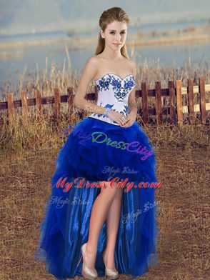 Royal Blue Sleeveless Embroidery and Ruffles and Bowknot Floor Length Quinceanera Gowns