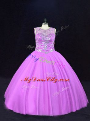 Inexpensive Lilac 15 Quinceanera Dress Sweet 16 and Quinceanera with Beading Scoop Sleeveless Lace Up