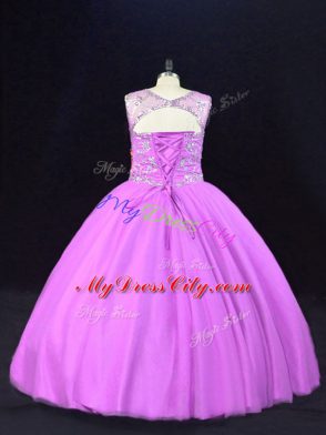 Inexpensive Lilac 15 Quinceanera Dress Sweet 16 and Quinceanera with Beading Scoop Sleeveless Lace Up