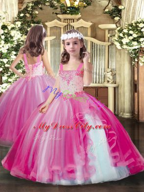 Fantastic Ball Gowns Sweet 16 Quinceanera Dress Fuchsia Sweetheart Tulle Sleeveless Floor Length Lace Up