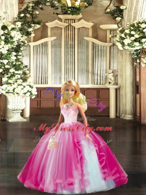 Fantastic Ball Gowns Sweet 16 Quinceanera Dress Fuchsia Sweetheart Tulle Sleeveless Floor Length Lace Up