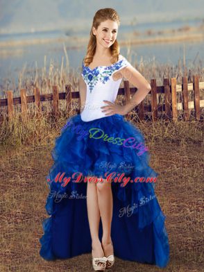 Designer Blue And White Sleeveless Satin Lace Up Vestidos de Quinceanera for Sweet 16 and Quinceanera