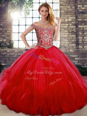 Red Sleeveless Beading and Ruffles Floor Length 15 Quinceanera Dress