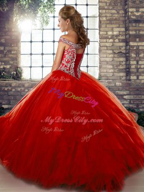 Red Sleeveless Beading and Ruffles Floor Length 15 Quinceanera Dress