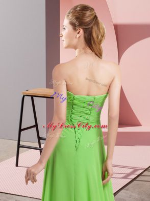 Extravagant Floor Length Yellow Green Homecoming Dress Chiffon Long Sleeves Beading and Ruching