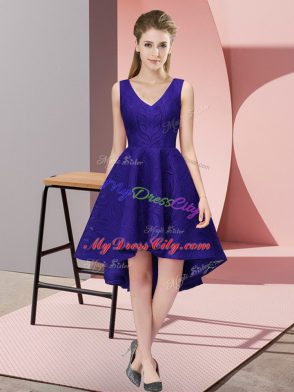 Purple Bridesmaid Dresses Wedding Party with Lace V-neck Sleeveless Zipper