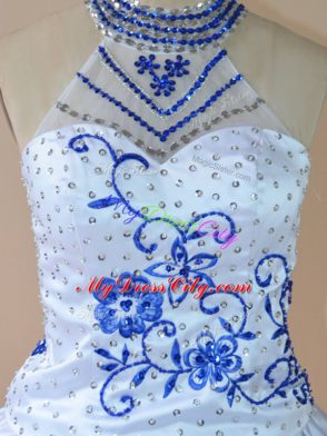 High Low Royal Blue Prom Dresses Halter Top Sleeveless Lace Up