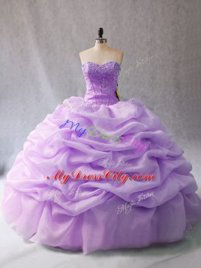 Sumptuous Lavender Lace Up Sweetheart Beading and Pick Ups Quinceanera Dresses Organza Sleeveless