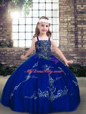 Royal Blue Lace Up Straps Beading Little Girls Pageant Dress Wholesale Lace Sleeveless