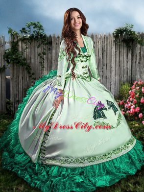 Glittering Turquoise Sweet 16 Dress Sweet 16 and Quinceanera with Embroidery and Ruffles Sweetheart Sleeveless Lace Up