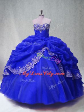 Royal Blue Sleeveless Floor Length Beading and Appliques and Pick Ups Lace Up Vestidos de Quinceanera