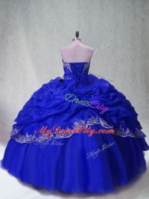 Royal Blue Sleeveless Floor Length Beading and Appliques and Pick Ups Lace Up Vestidos de Quinceanera