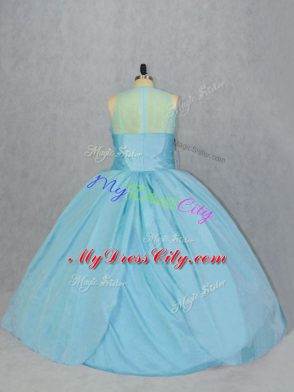 Custom Designed Blue Ball Gowns Embroidery Quince Ball Gowns Taffeta Sleeveless Floor Length