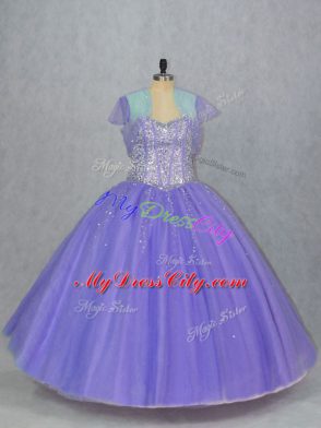 Charming Lavender Sleeveless Floor Length Beading Lace Up 15th Birthday Dress