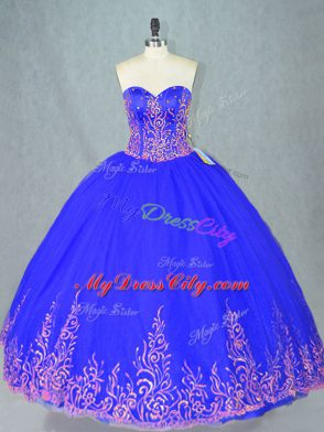 Sleeveless Floor Length Beading Lace Up Ball Gown Prom Dress with Blue