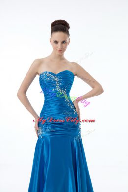 Dramatic Beading and Ruching Formal Dresses Blue Zipper Sleeveless Floor Length