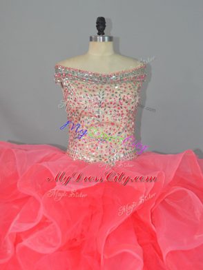 Enchanting Watermelon Red 15th Birthday Dress Off The Shoulder Sleeveless Lace Up