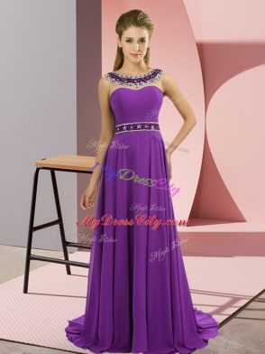 Purple Empire Beading Homecoming Dress Zipper Chiffon Sleeveless