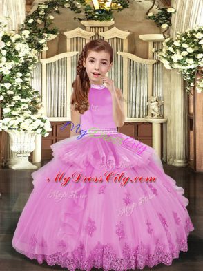 Best Floor Length Ball Gowns Sleeveless Lilac Kids Pageant Dress Backless