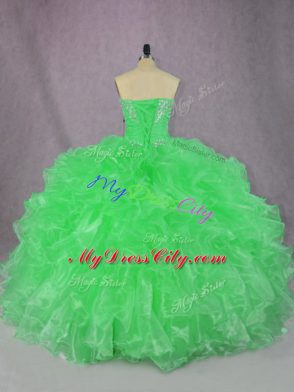 Custom Made Green Organza Lace Up Sweet 16 Dresses Sleeveless Floor Length Beading and Ruffles