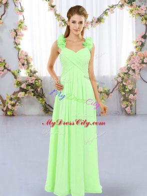 Dramatic Floor Length Lace Up Vestidos de Damas for Wedding Party with Hand Made Flower