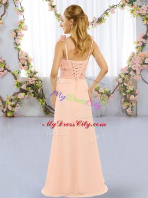 Dramatic Floor Length Lace Up Vestidos de Damas for Wedding Party with Hand Made Flower