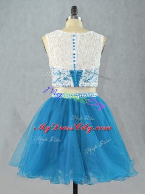 Blue Sleeveless Organza Zipper Celeb Inspired Gowns for Prom and Party and Military Ball