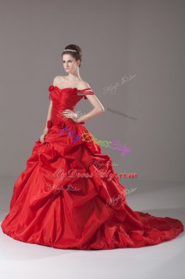 Red Vestidos de Quinceanera Off The Shoulder Sleeveless Brush Train Lace Up