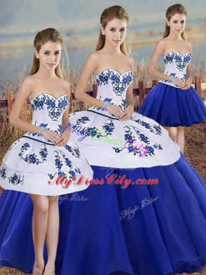 Stylish Ball Gowns Vestidos de Quinceanera Royal Blue Sweetheart Tulle Sleeveless Floor Length Lace Up