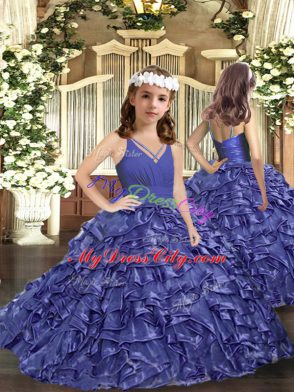 Floor Length Ball Gowns Sleeveless Lavender Pageant Gowns For Girls Zipper