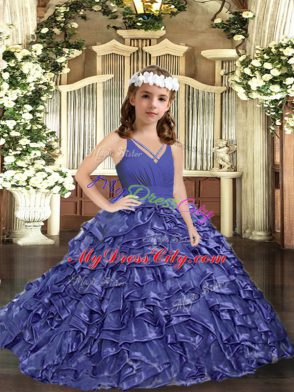 Floor Length Ball Gowns Sleeveless Lavender Pageant Gowns For Girls Zipper