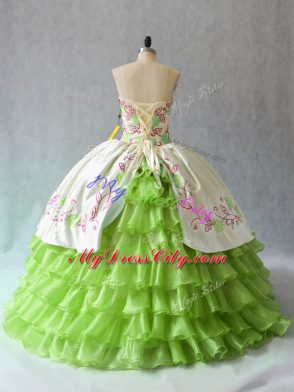 Beautiful Sweetheart Sleeveless Lace Up Sweet 16 Dresses Green Organza