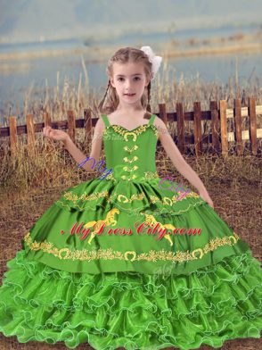 Hot Selling Straps Sleeveless Lace Up Girls Pageant Dresses Organza