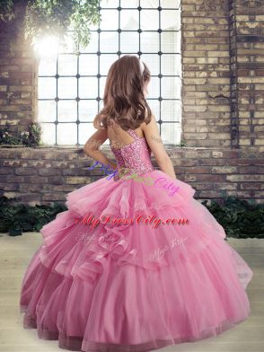 Tulle Sleeveless Floor Length Child Pageant Dress and Appliques