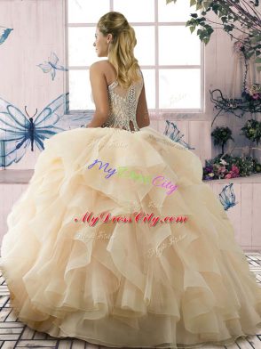 Cheap Apple Green Sleeveless Beading and Ruffles Floor Length Vestidos de Quinceanera