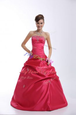 Sweetheart Sleeveless Quinceanera Gown Floor Length Appliques Hot Pink Taffeta