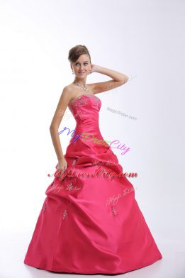 Sweetheart Sleeveless Quinceanera Gown Floor Length Appliques Hot Pink Taffeta