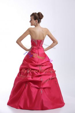 Sweetheart Sleeveless Quinceanera Gown Floor Length Appliques Hot Pink Taffeta