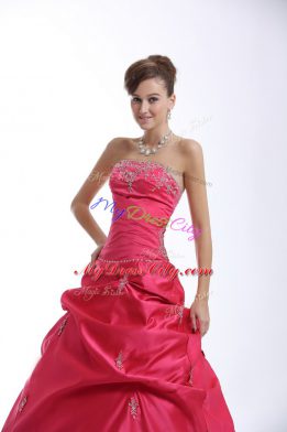 Sweetheart Sleeveless Quinceanera Gown Floor Length Appliques Hot Pink Taffeta