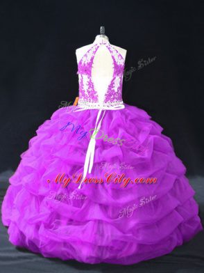 Purple Sleeveless Organza Backless Quinceanera Gowns for Sweet 16 and Quinceanera