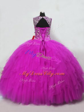 Fine Sleeveless Beading and Ruffles Lace Up Quinceanera Dress