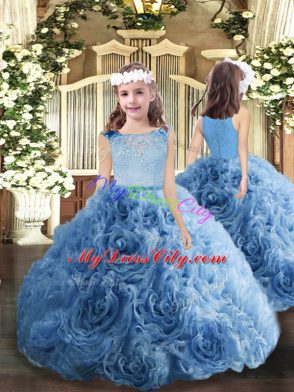 Stunning Baby Blue Sleeveless Fabric With Rolling Flowers Zipper Quinceanera Dresses for Military Ball and Sweet 16 and Quinceanera